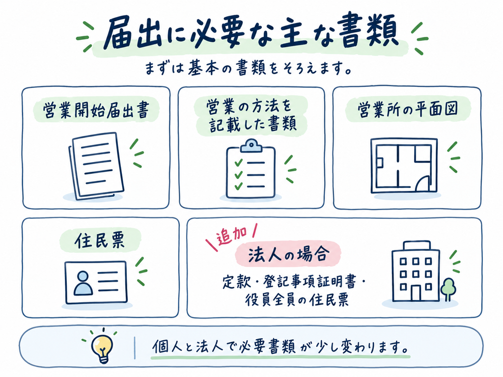 深夜酒類届出に必要な主な書類